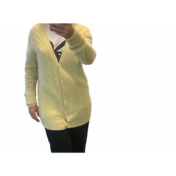 UNGER COLLECTION Women’s M Cashmere cardigan Light yellow Button Up Long Sleeve - Picture 3 of 11